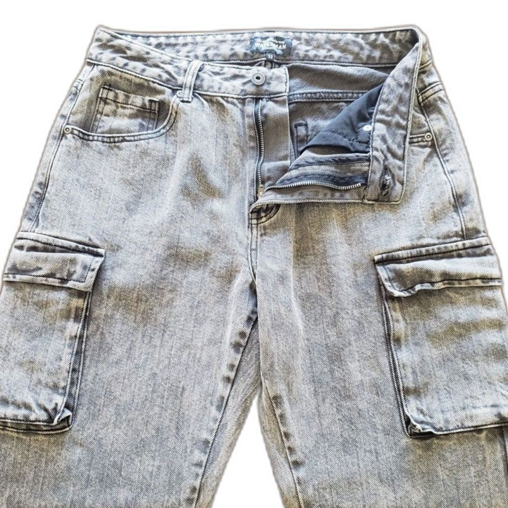 Quiksilver Waterman Grey Herringbone Chevron Twill Baggy Cargo Pants Sz 32 - Picture 7 of 9